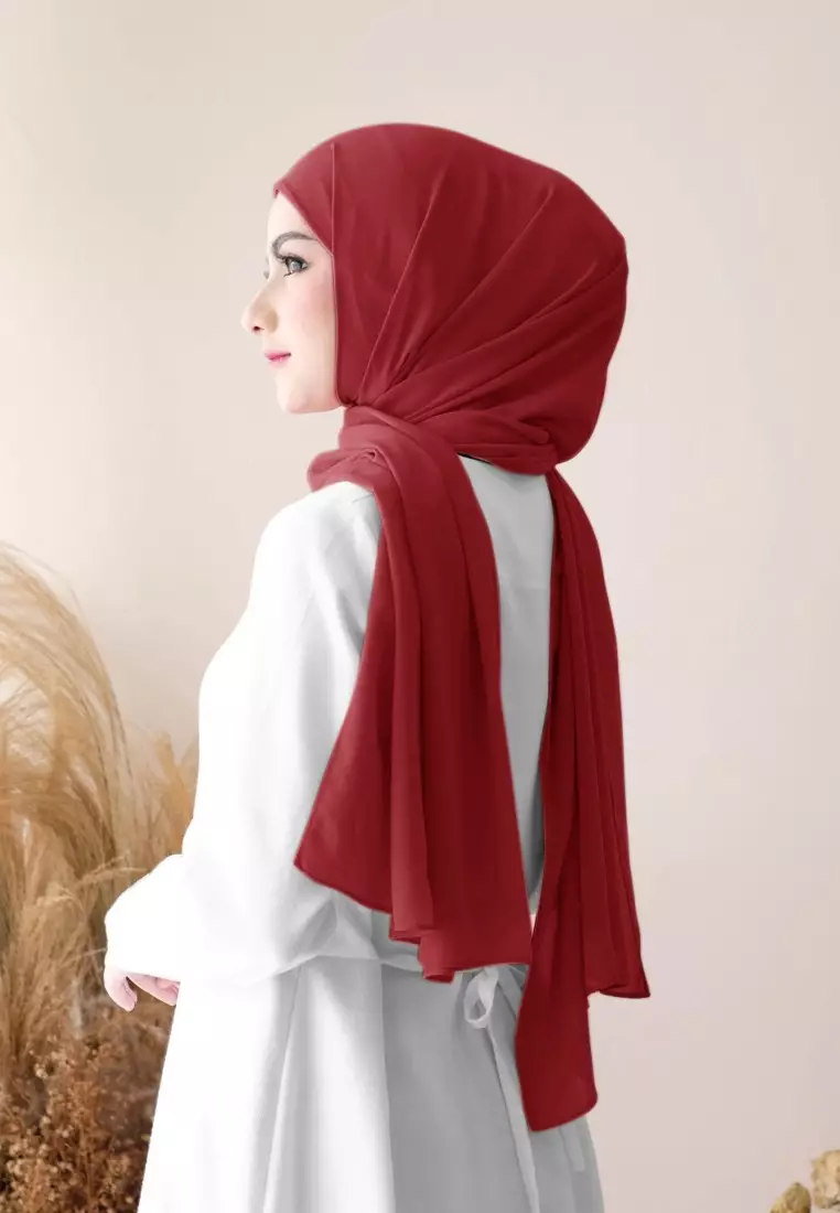 Pashmina Inner Instan 2in1 Ceruty Baby Doll - Red Velvet