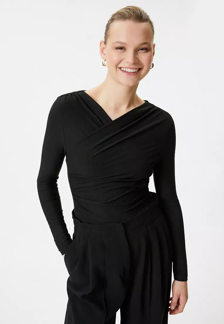 Long Sleeves Wrap Blouse