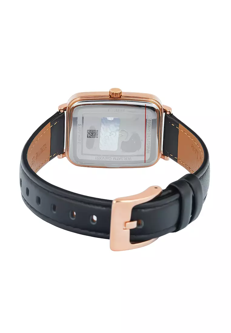 Alexandre Christie Sapphire - Jam Tangan Analog Pria - Rosegold Case Black Leather Strap - 8699 MHLRGSL