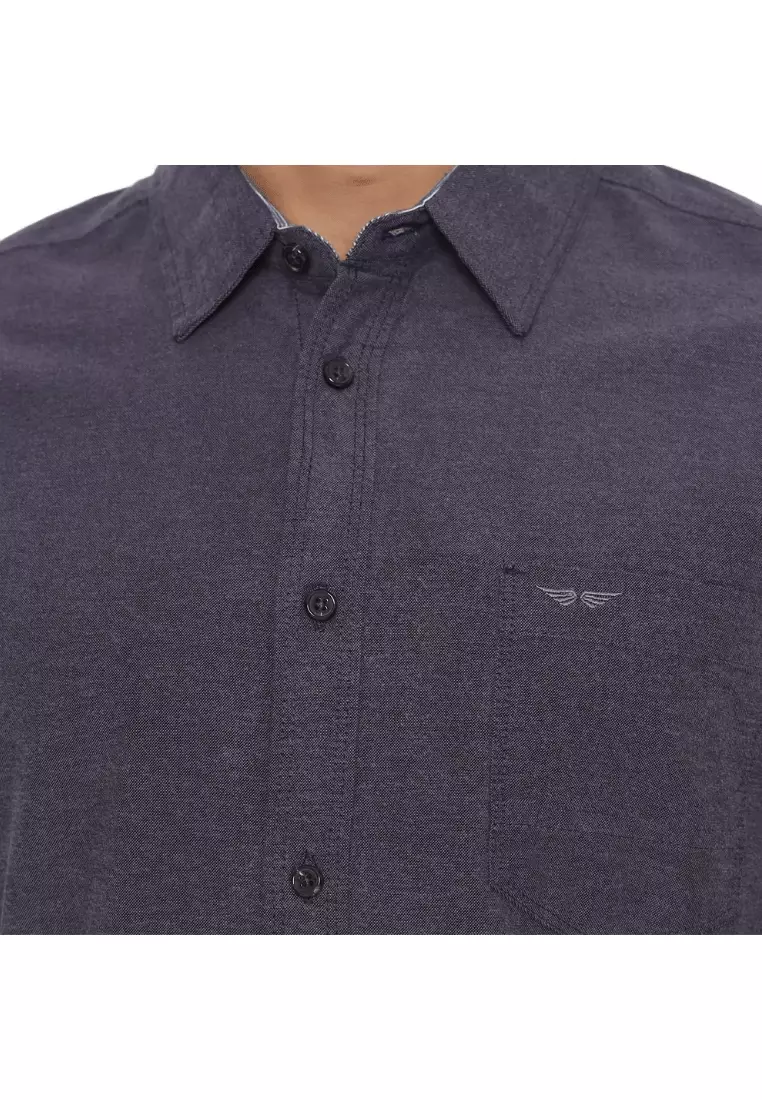 RBJ Kemeja Polos Cotton Navy Slim Fit Pria