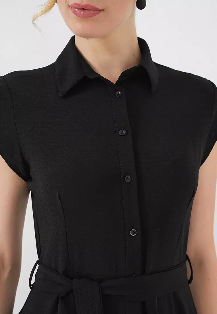 Buttoned Waist Tie Dress