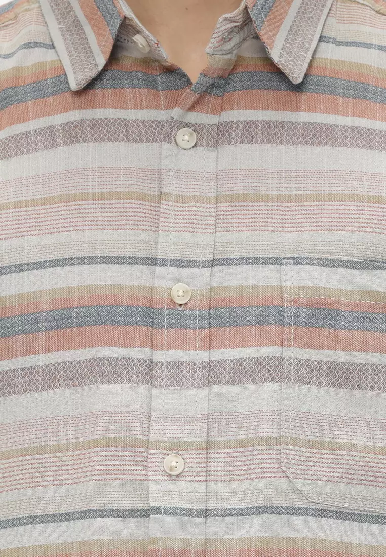 POLICE Kemeja Salur Printing Khaky Orange Regular Fit Pria