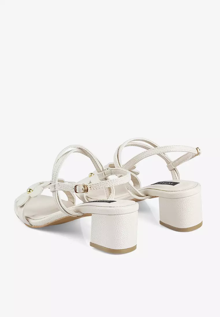 Daisy Block Heels Bunga Metalik Metallic Leather Hak Kotak High Heels Pesta