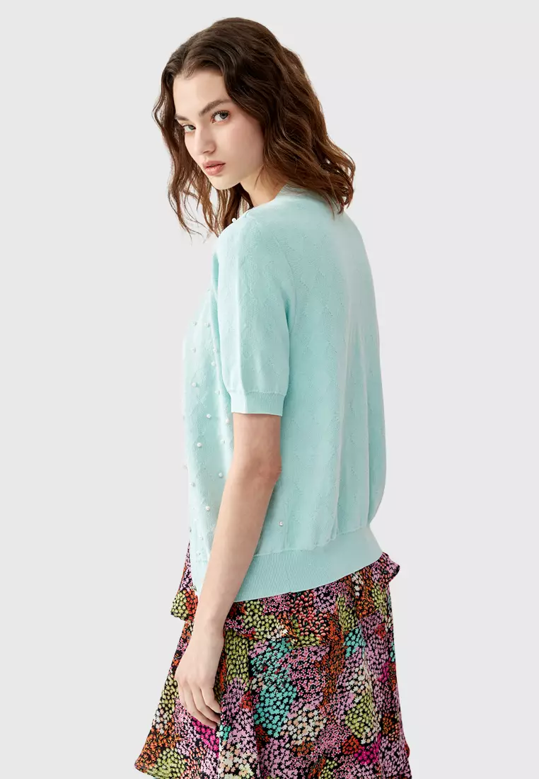 Button Front Short Sleeve Knit Cardigan