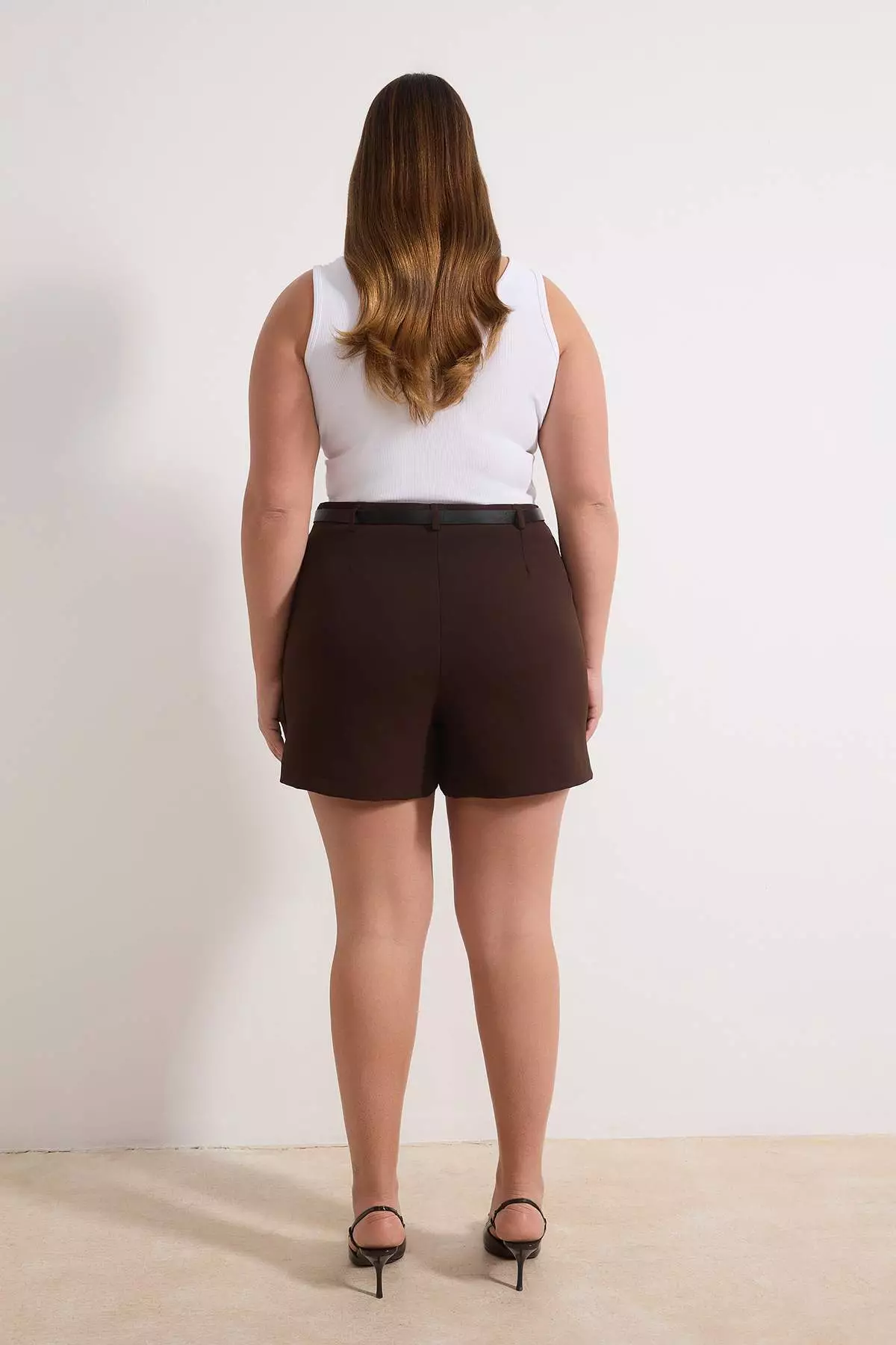 Brown Belted Mini Plus Size Woven Shorts Skirt Shorts & Bermuda Tbbaw26Ap00010