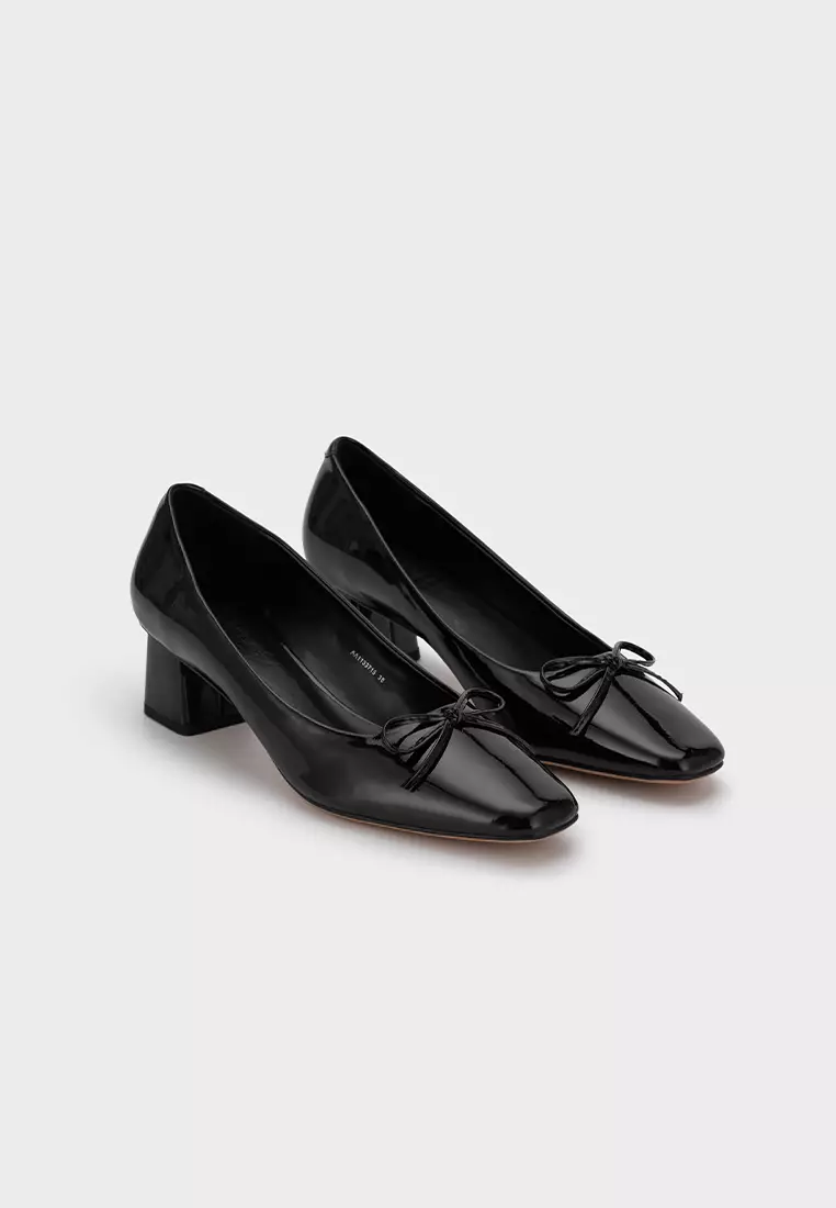 RIBBON DETAIL SQUARE TOE MID HEEL PUMP