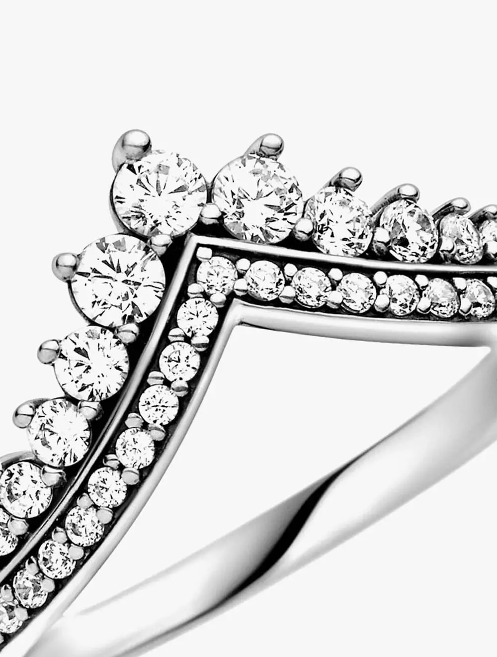 Tiara wishbone silver ring with clear cubic zirconia