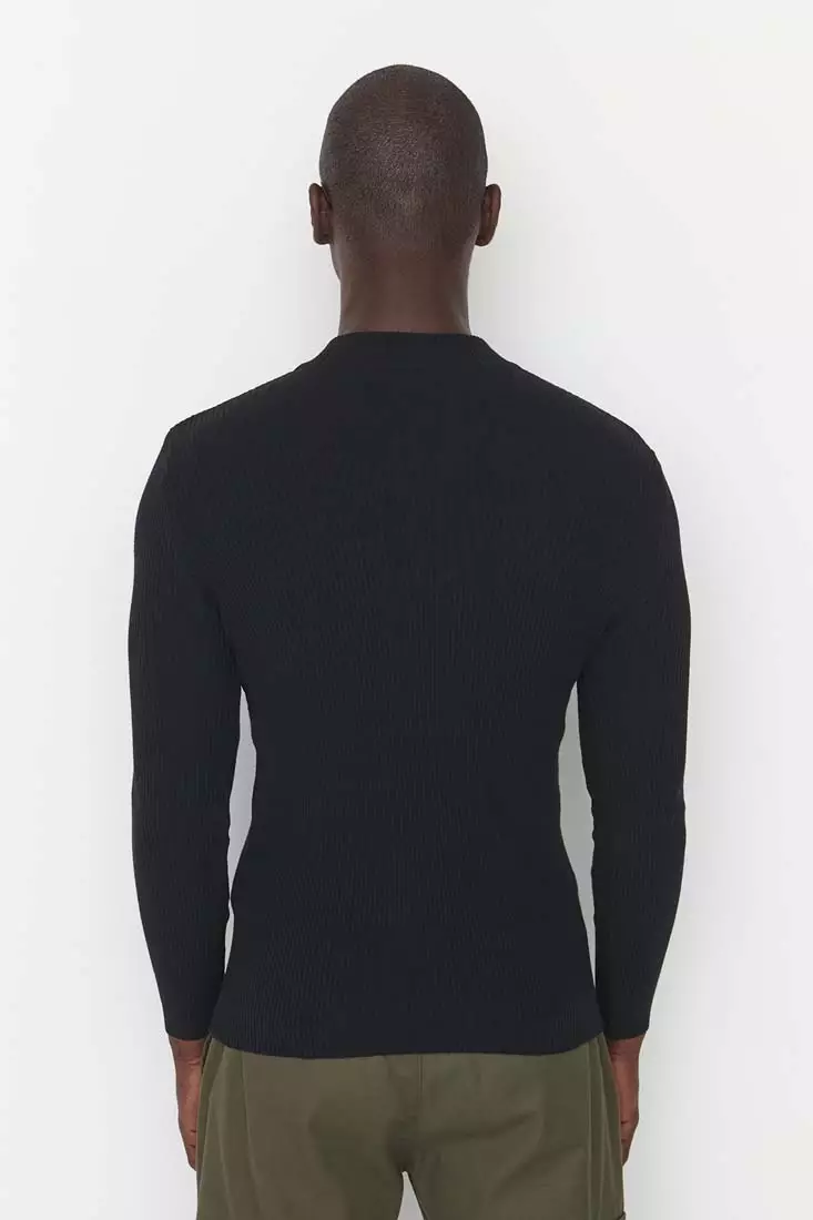 線上選購Trendyol Black Men's Slim Fit Turtleneck Corduroy Knit Sweater