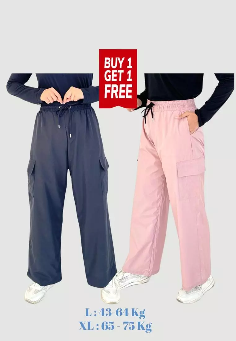BUY 1 GET 1 FREE Alia Cargo Pants [Black - Pink]