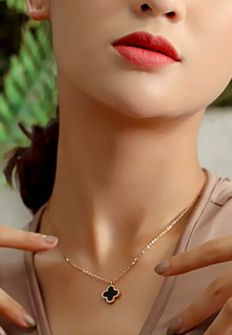 Adele Four-Leaf Clover Necklace + Stud Earrings + Rings Jewellery Set in White