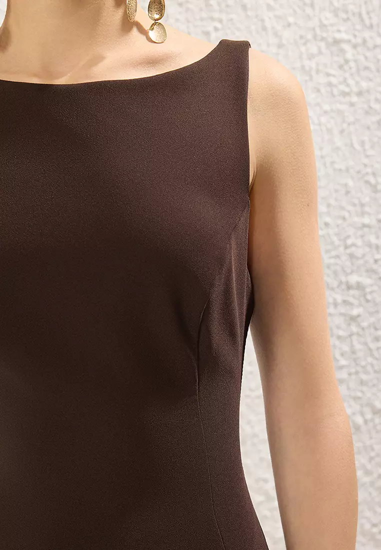 Brown Balloon Skirt Detailed Shorts Lined Short Evening Prom Dress TPRSS25EL00059