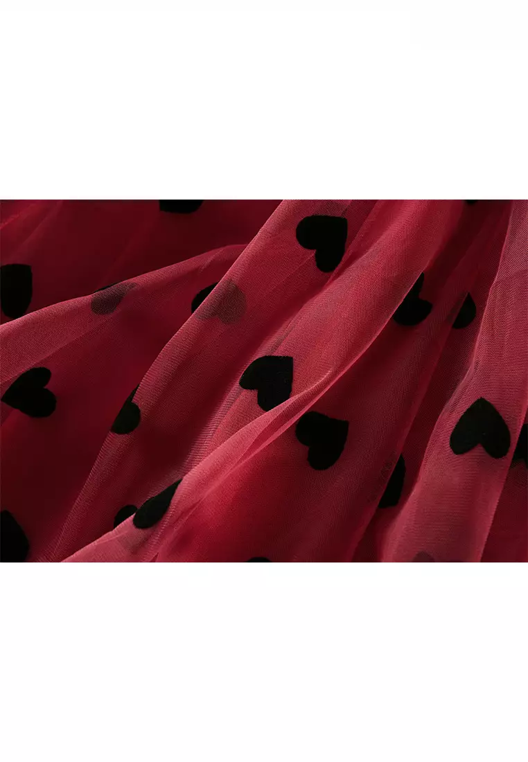 French Vintage Flocking Heart Mesh Maxi Skirt AF1200