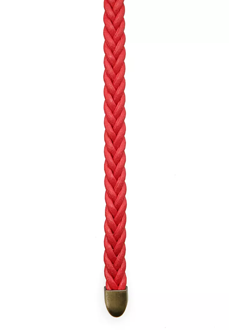 Imani Aksesoris Fashion Wanita Ikat Pinggang Model Kepang Casual Belt Slim Design Material Leather ORIGINAL - Red