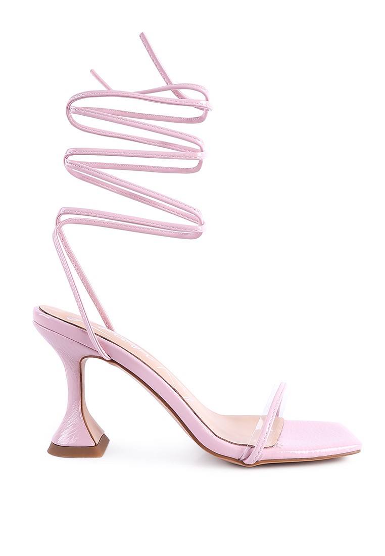 Pink Spool Heeled Lace Up Sandal