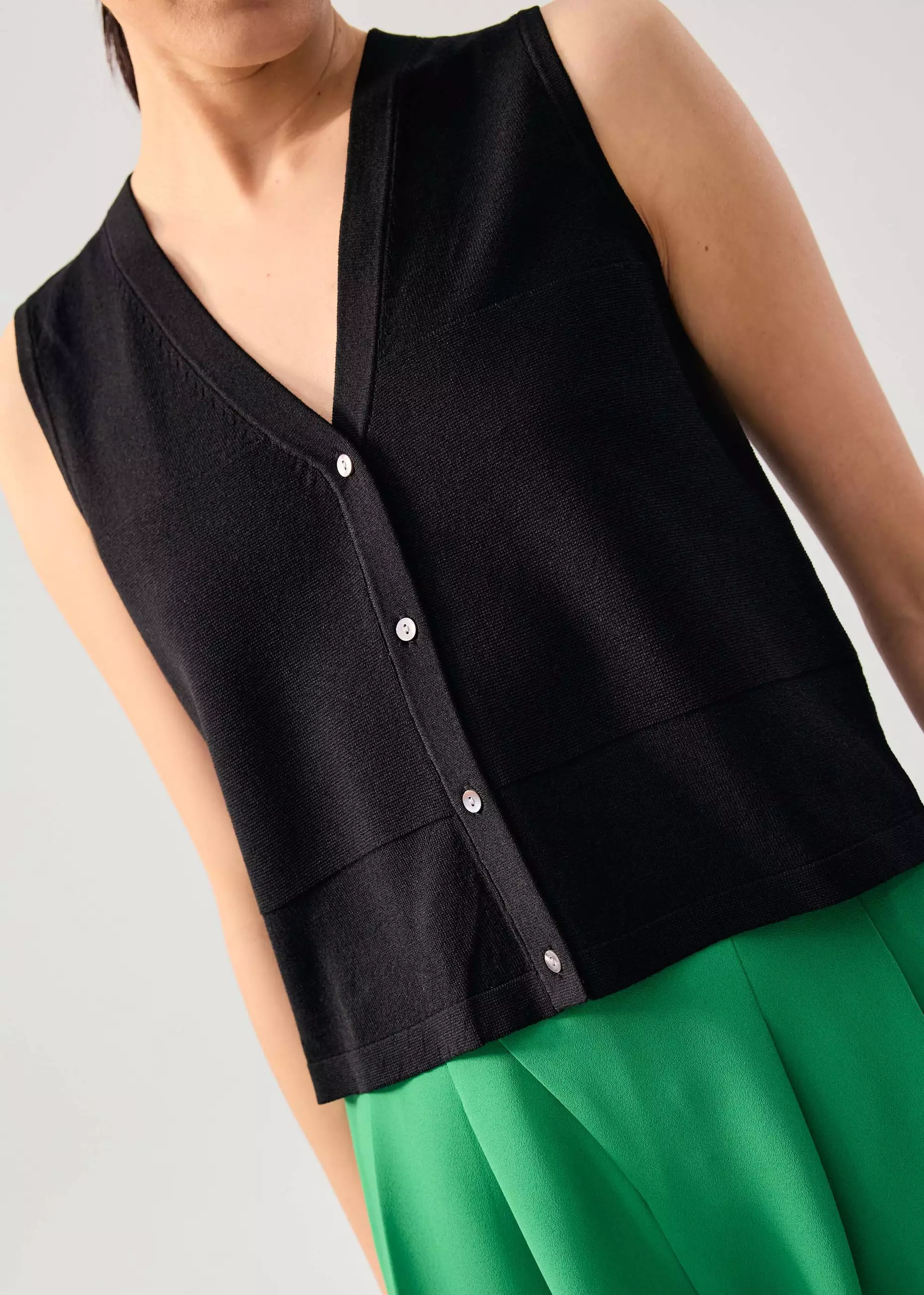 Vest Wanita - Sheer Knit Front Panel V-Neck Vest Top