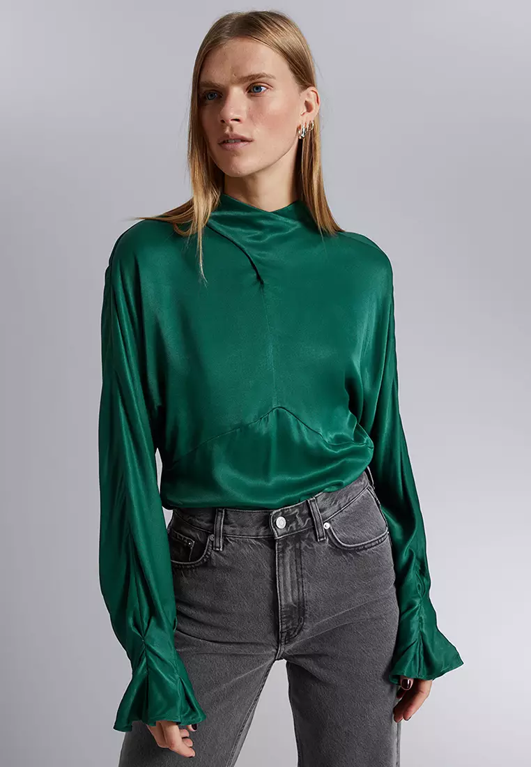 Satin tie neck blouse store