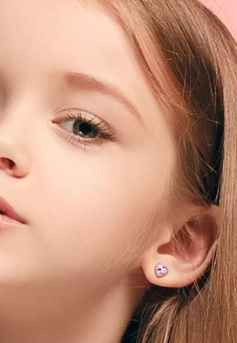 Heart Bezel Studs Pink