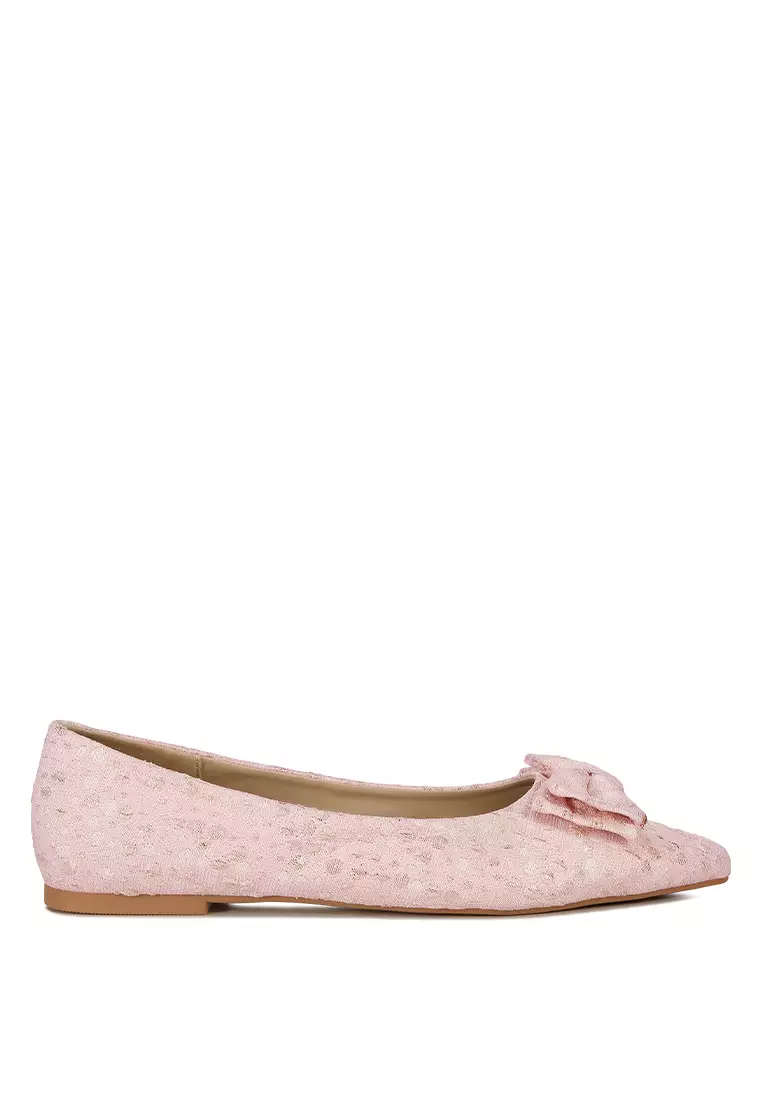 Discount on London Rag  shoes - SKU: Pink Jacquard Bow Embellished Ballet Flats