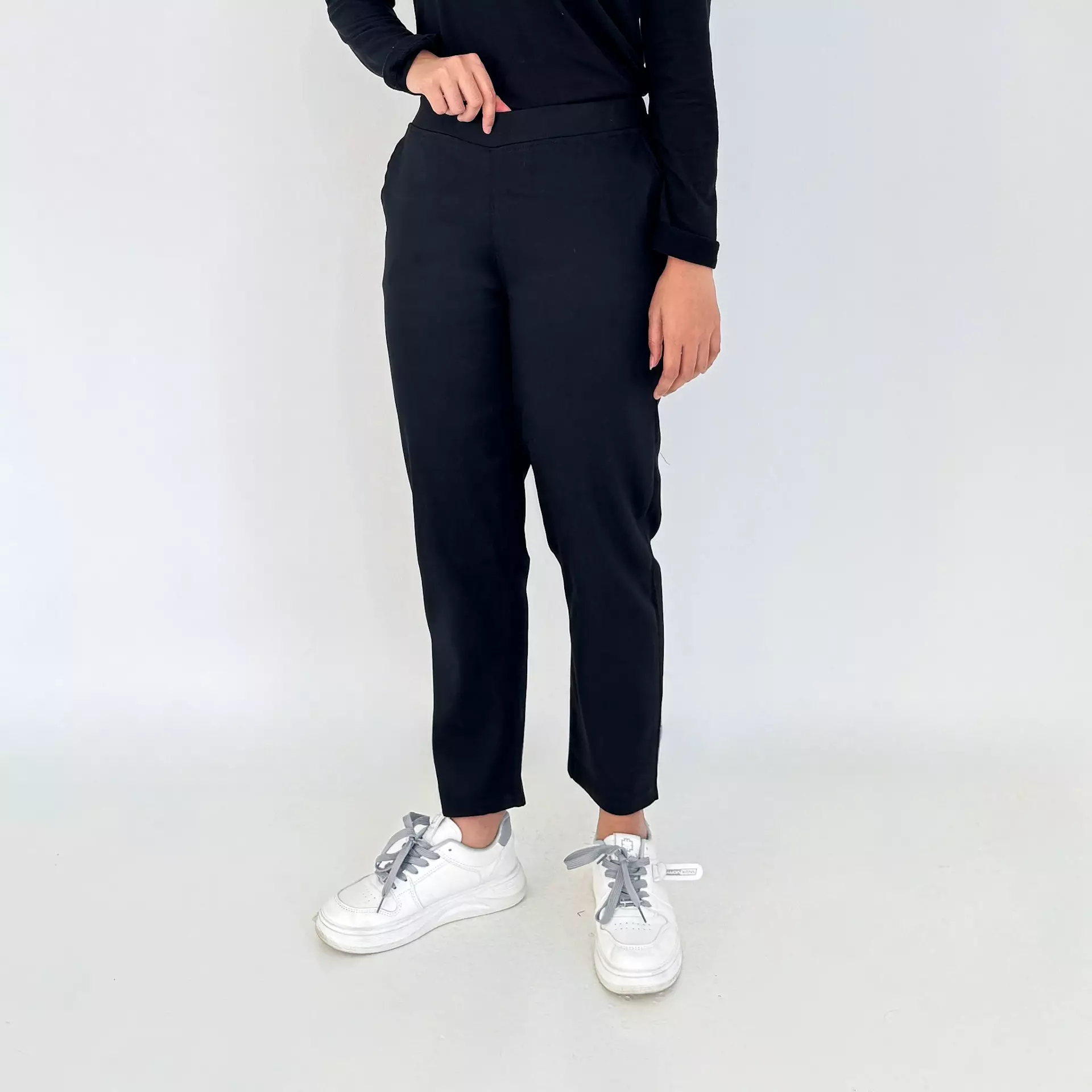 Della Twill Pants [HITAM] Celana Panjang Polos Katun Formal Fit 95 Kg
