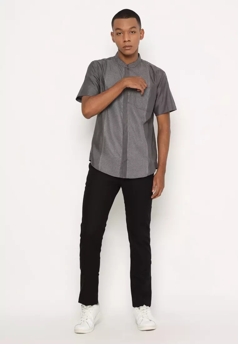 RBJ Kemeja Koko Border Abu Regular Fit Pria