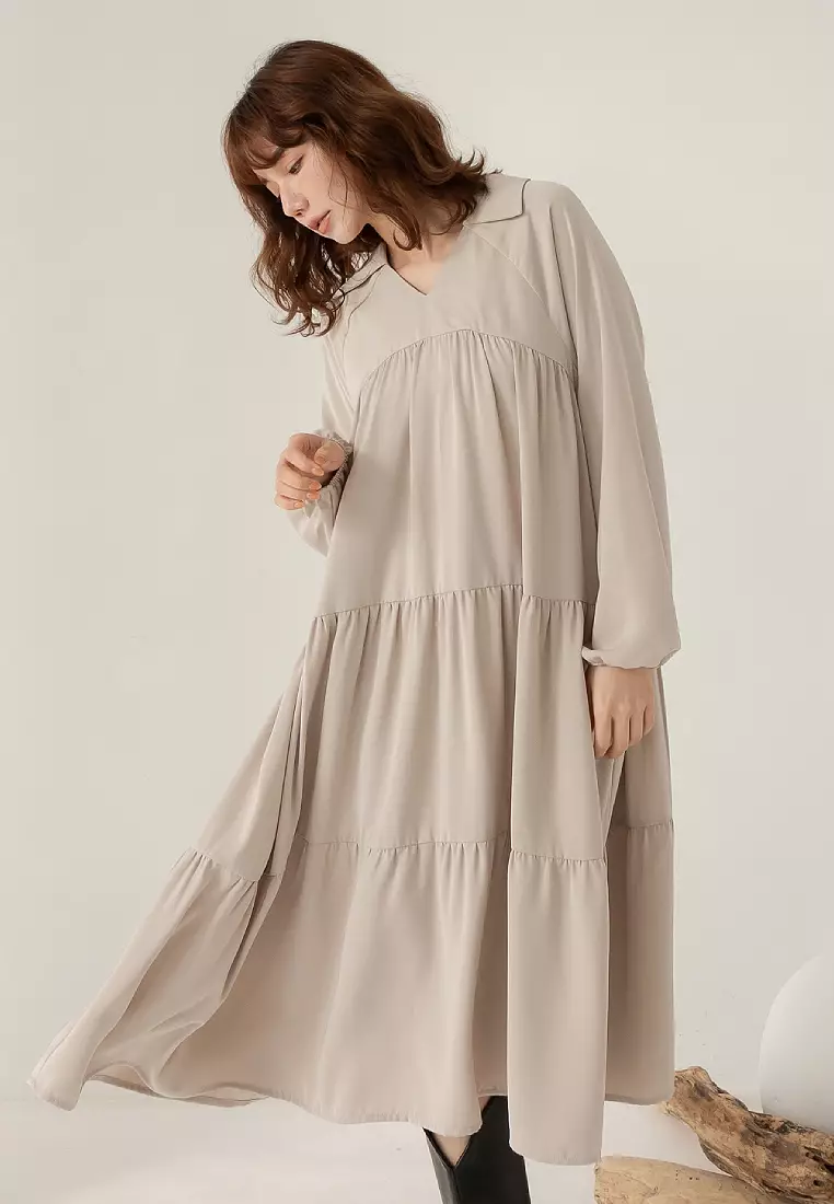 V-Neck Puff Sleeve Maxi Dress [DA9957]