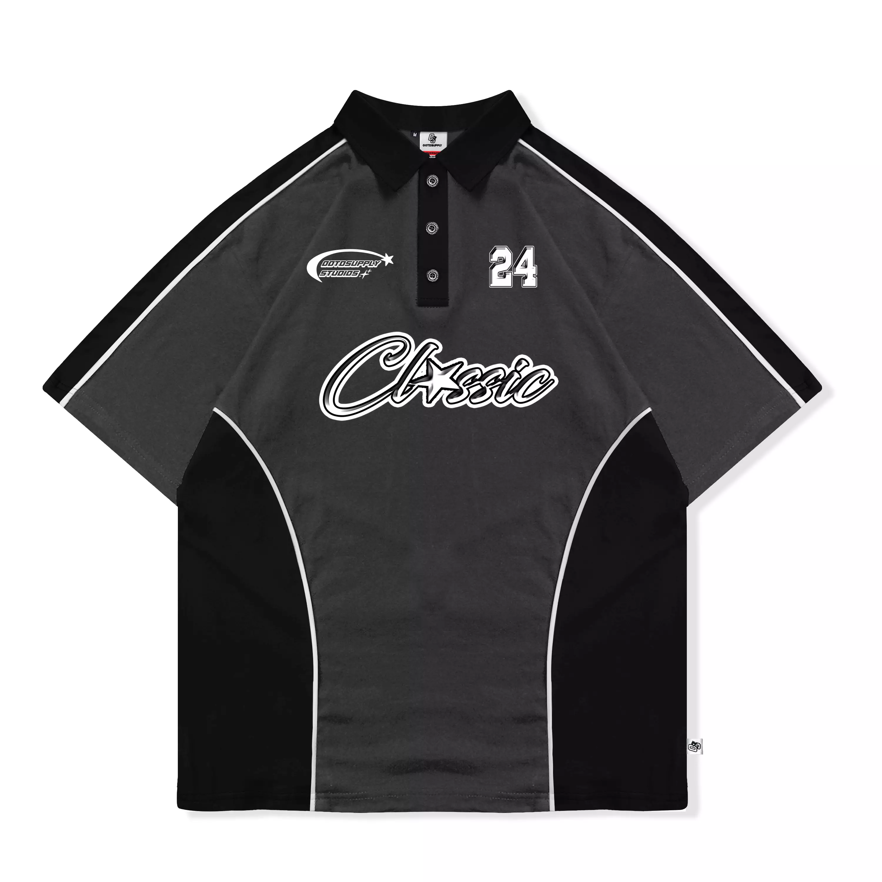 OOTDSUPPLY Oversize Polo Rugby Shirt V.4 Classic Grey Black | Kaos Polo Pria dan Wanita PSRGB-V4003