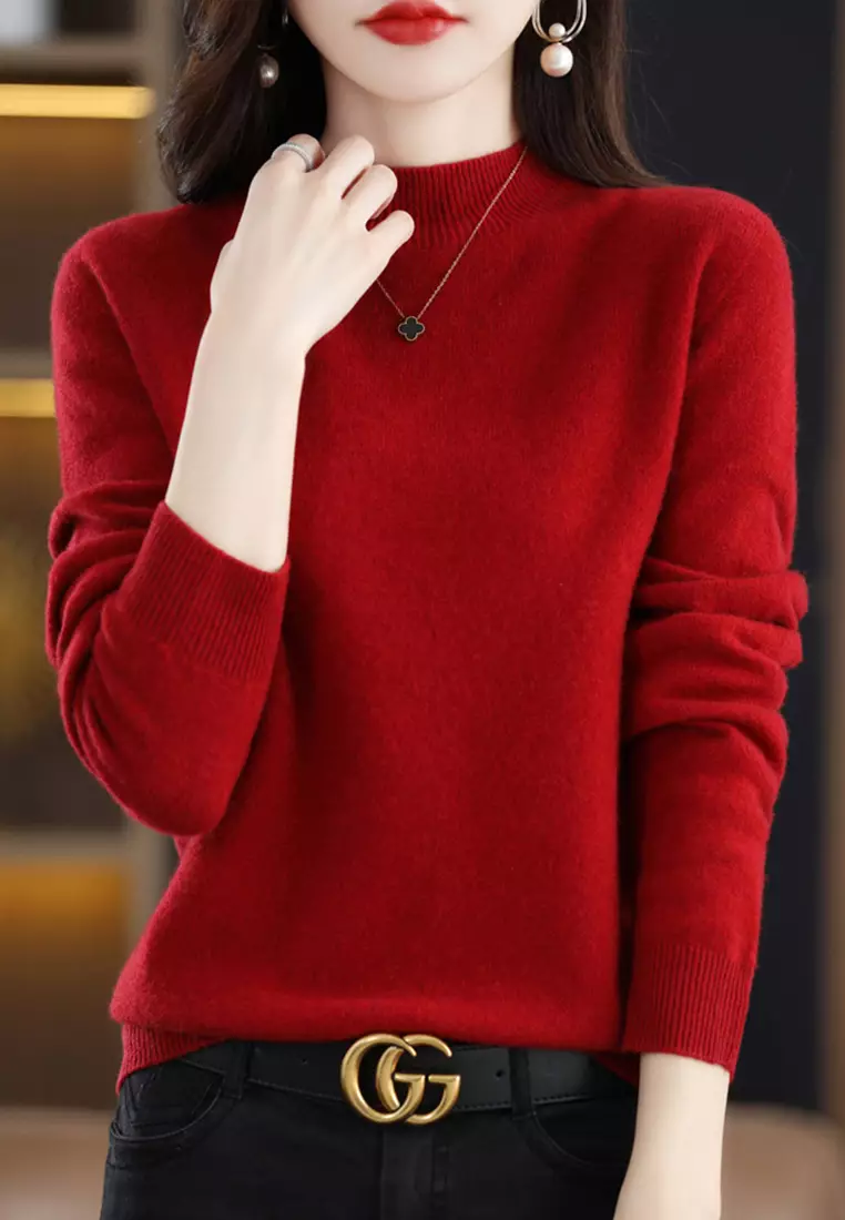 Red long hot sale sleeve turtleneck