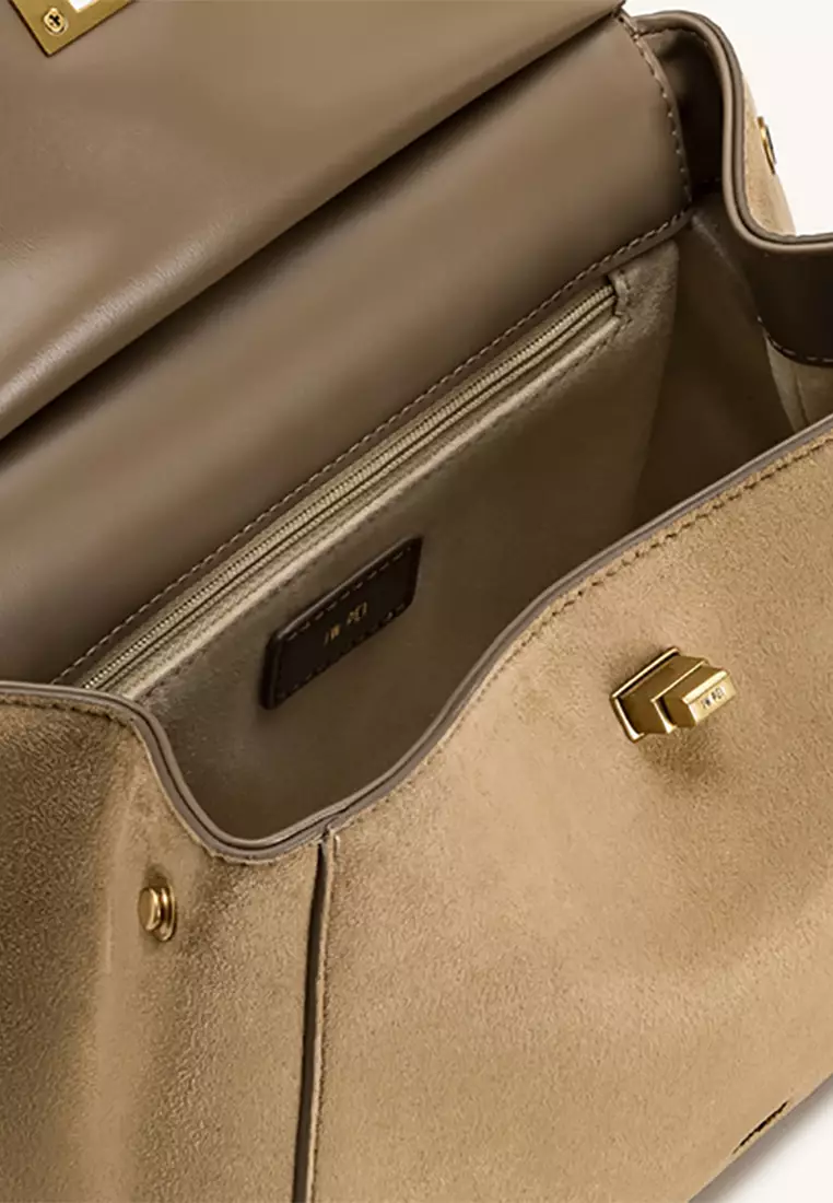 Lucia Classic Faux Suede Top Handle Bag - Taupe
