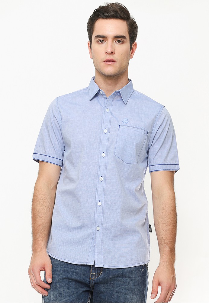 Jual Johnwin Slim Fit - Kemeja Casual Active - Kantong Satu - Biru