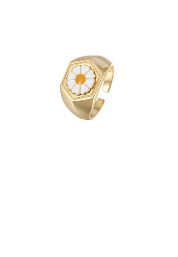 Glamorousky silver 925 Sterling Silver Plated Gold Fashion Elegant Daisy Geometric Adjustable Open Ring 3B44DACA354058GS_1