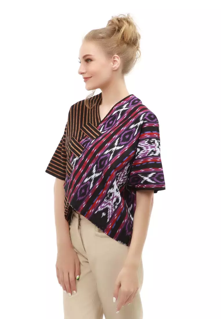 Lynelle Blouse Formal Wanita Crop Top Batik Songket Material Cotton ORIGINAL - Purple
