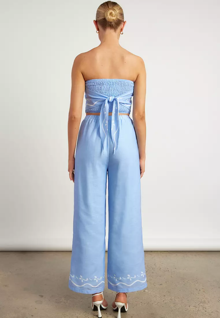 Border Print Faux Linen Set