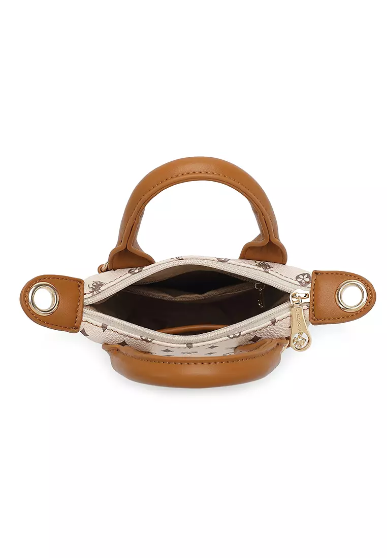 Women's Monogram Top Handle Bag / Sling Bag / Crossbody Bag - Khaki