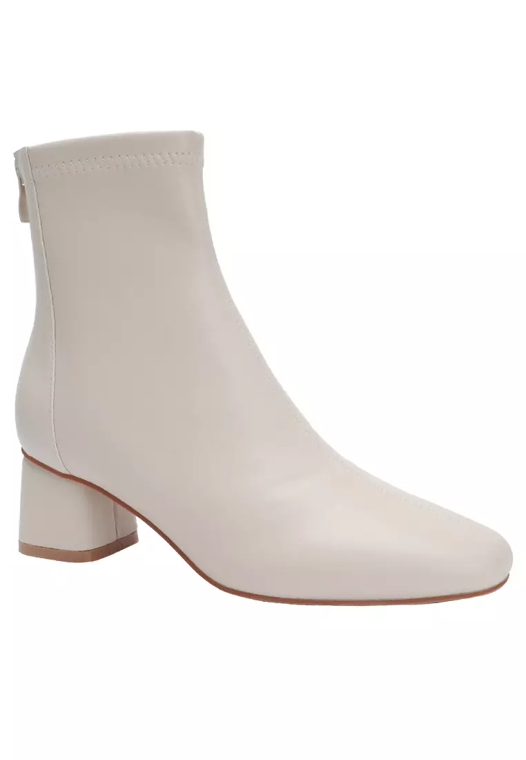 White mid heel ankle boots clearance