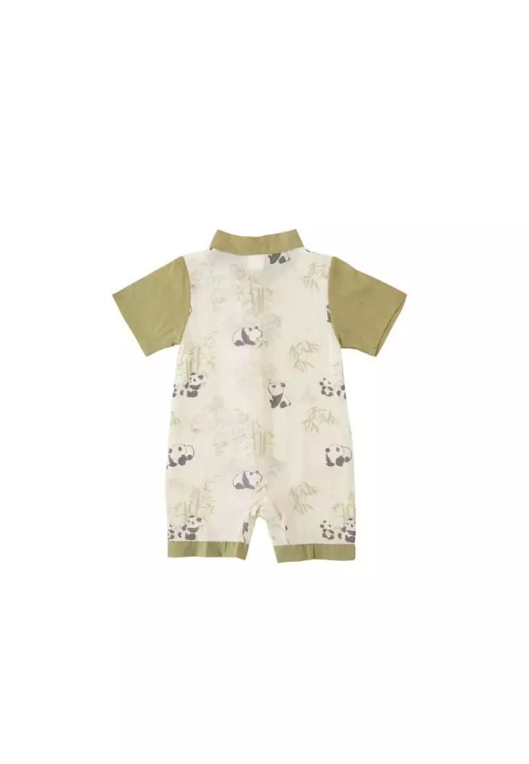 熊貓吃竹子嬰兒男孩唐裝漢服連身衣0841