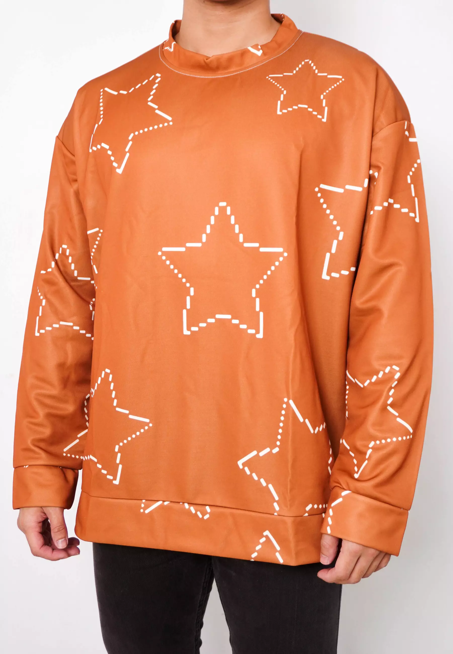 NW006 sweater oversize warna coklat efek rajut bintang abstract aesthetic ringan lightweight couple