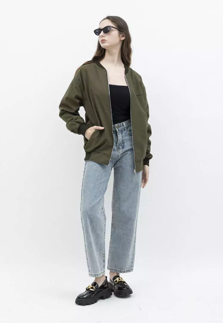 Houseofcuff Jaket Bomber Wanita Pria Unisex Polos Windbreaker Army