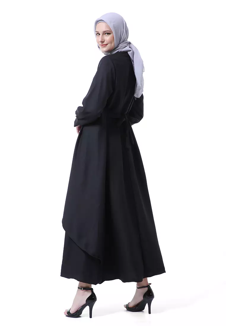 Catline Dress Gamis Jumbo Syar'i Lengan Panjang Regular Fit Premium Quality - Hitam