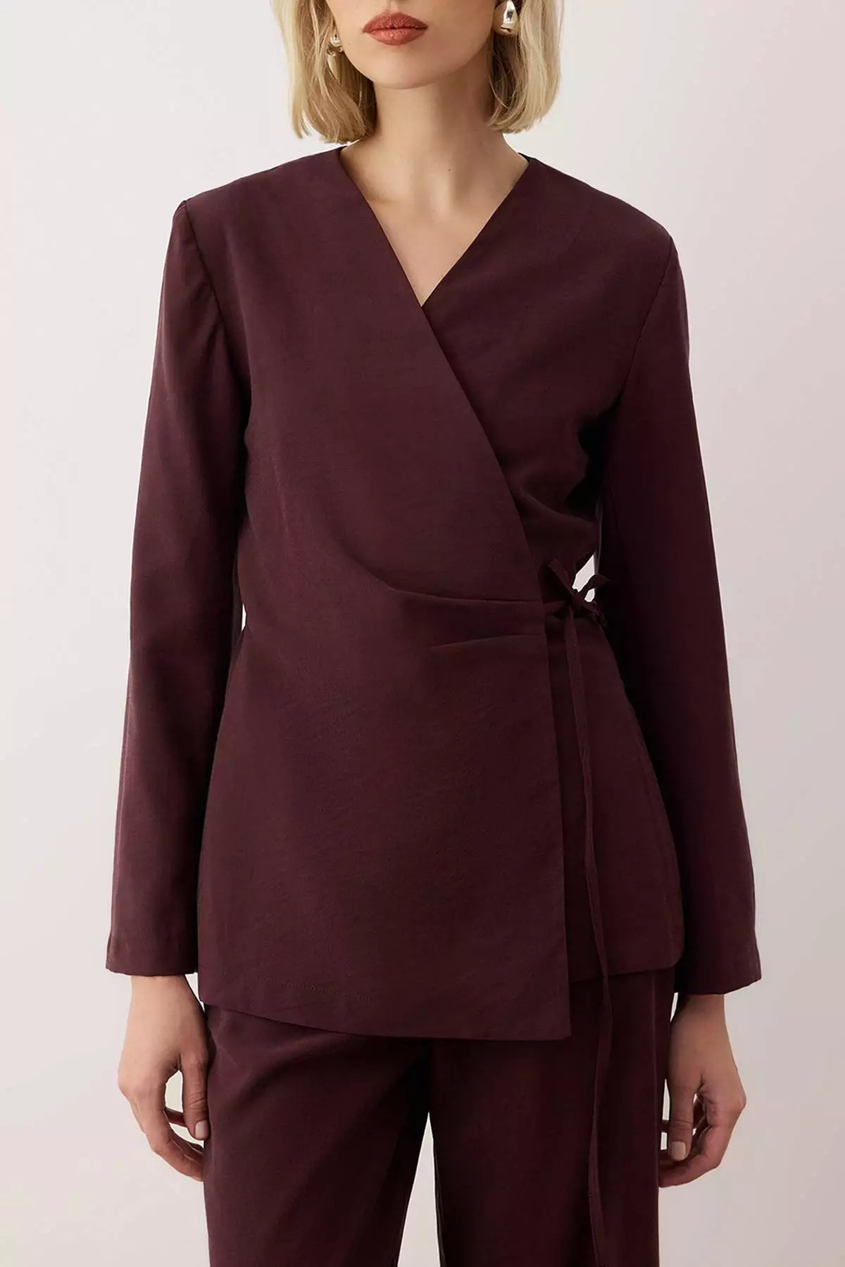 Exclusive Special Collection Plum Soft Button Double Breasted Woven Blouse Twoaw26Bz00265