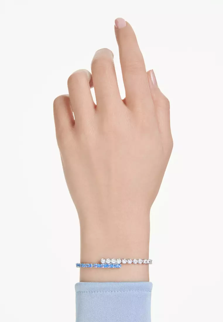 Matrix bracelet, Mixed cuts, Blue, Rhodium plated