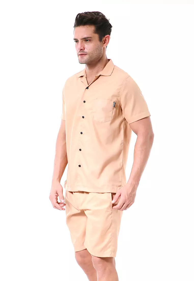 Deon Piyama Pria Plain Motive Kemeja One Set Lengan Pendek Material Cotton ORIGINAL - Cream