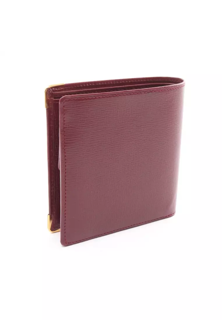 Buy CARTIER Pre-loved Cartier mast line Bi-fold wallet leather Bordeaux ...