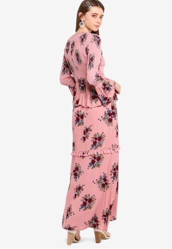 Buy Smock Peplum Top Set from Lubna in Pink at Zalora