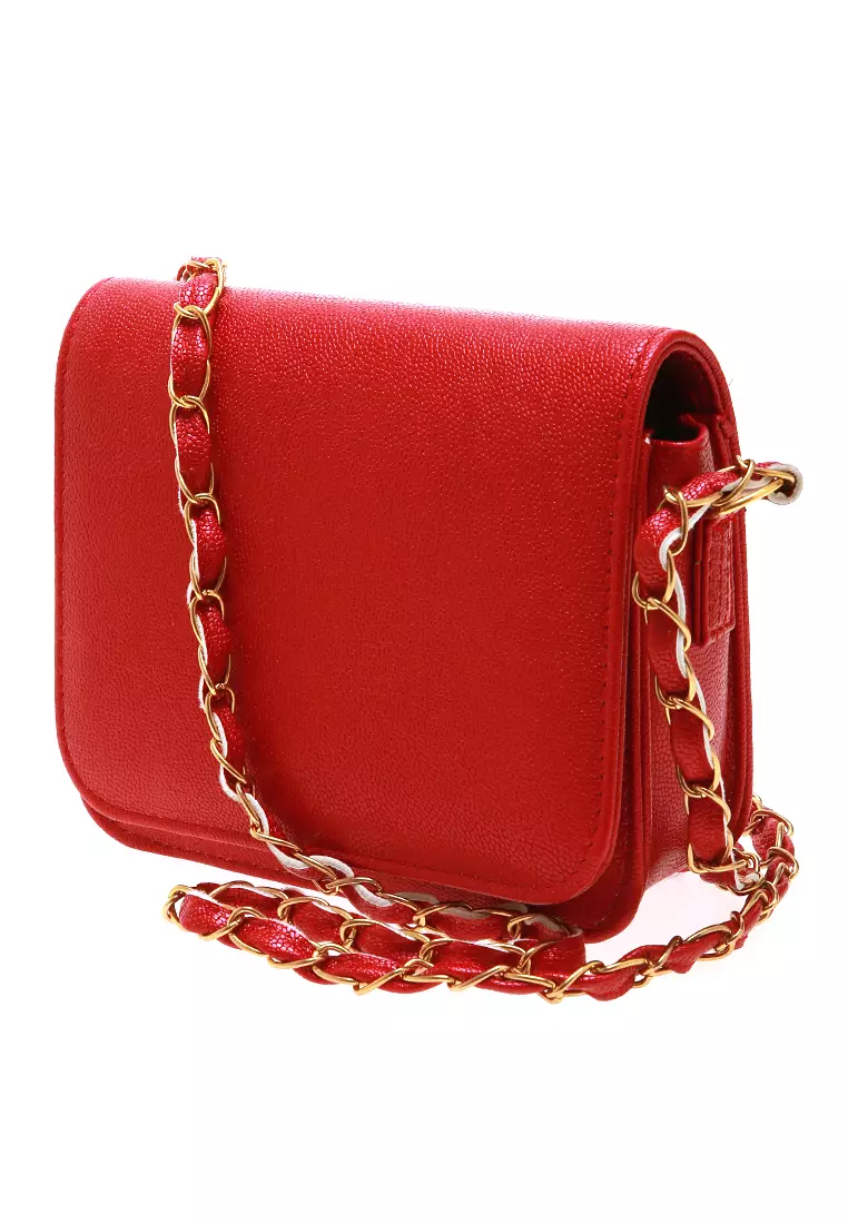 Esya Tas Selempang Wanita Long Chain Rope Glossy Quality Premium - Maroon
