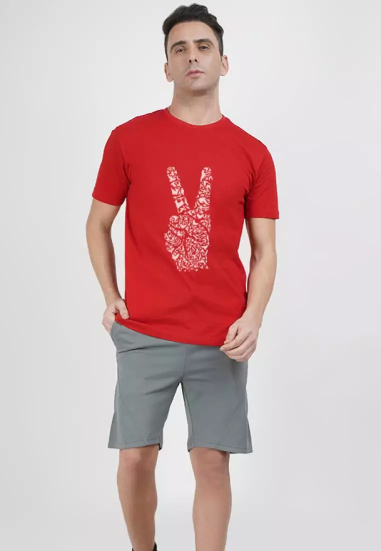 Peace Graphic Red Cotton Short Sleeve Regular Fit Tee