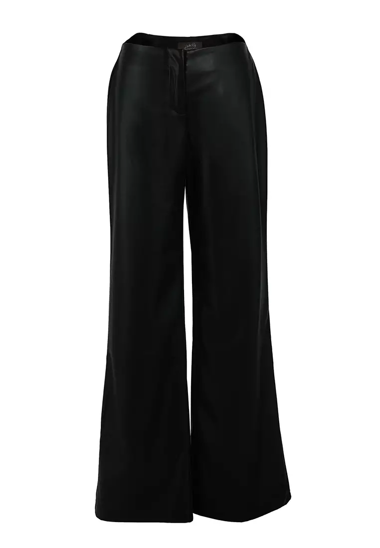 Celana Lurus Pinggang Rendah Warna Hitam