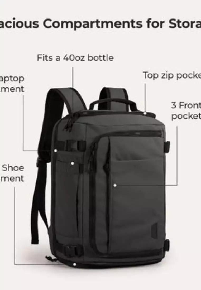 Bagsmart Blast Quick Access Carry On Travel Backpack Extended 38L (Black)