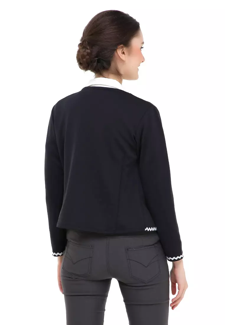 Qemsya Blazer Wanita Lace Motives Formal Suit Material Scuba ORIGINAL - Black