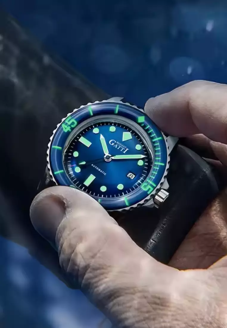 自動中性不鏽鋼手錶，皮革錶帶