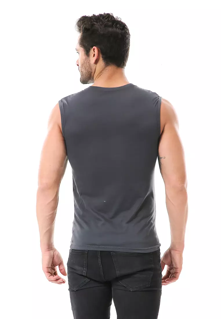 Bobby Atasan Kasual Pria Singlet Motif Toogy You Sleeveless Tshirt Material Cotton ORIGINAL - Dark Gray